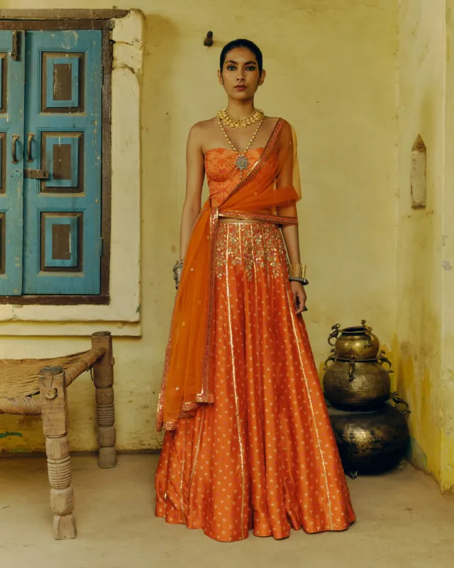 Rust Lehenga sold by Market