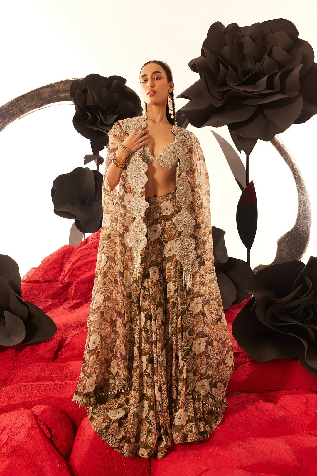 Abstract Floral Cape & Flared Pants Set sold by Market product image thumbnail 3