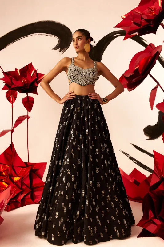 Black Floret Lehenga Set made by Market
