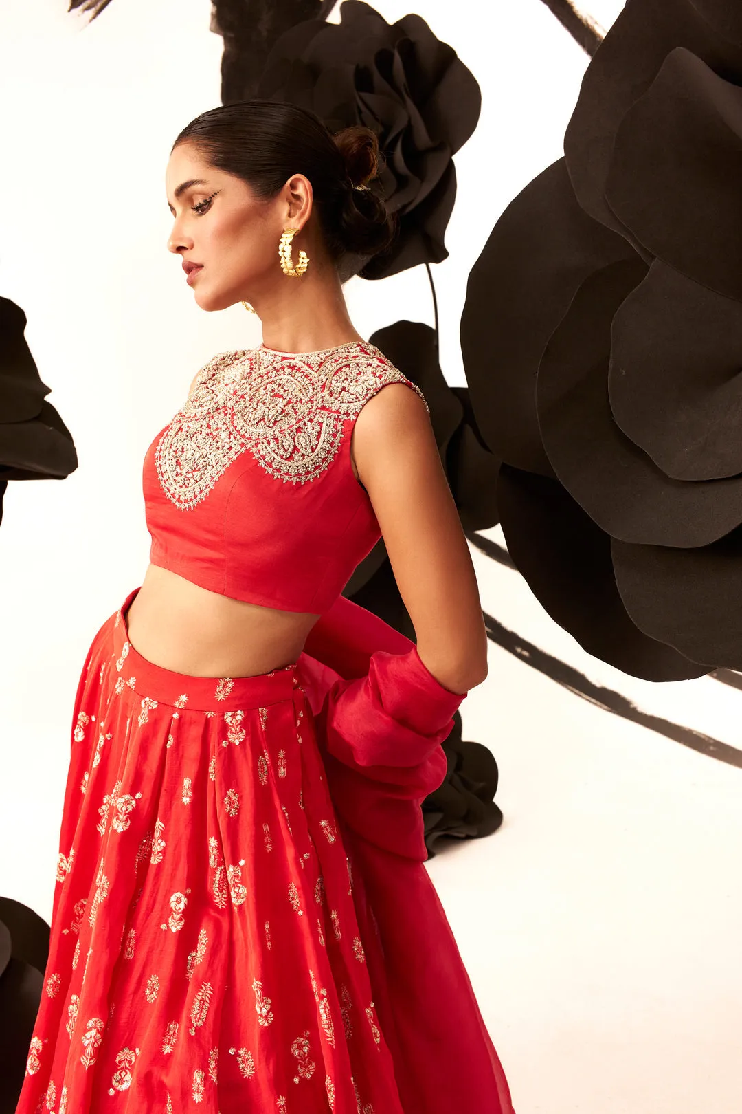 Red Floret Lehenga Set sold by Market product image thumbnail 3