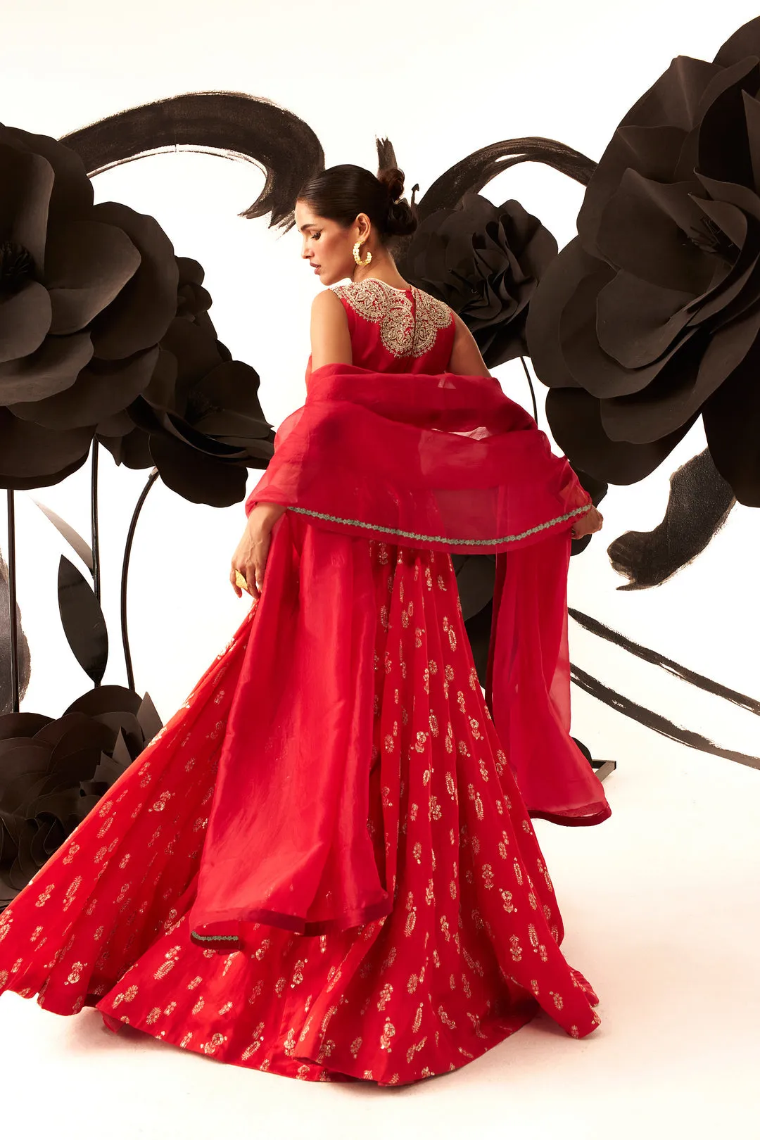Red Floret Lehenga Set sold by Market product image thumbnail 2