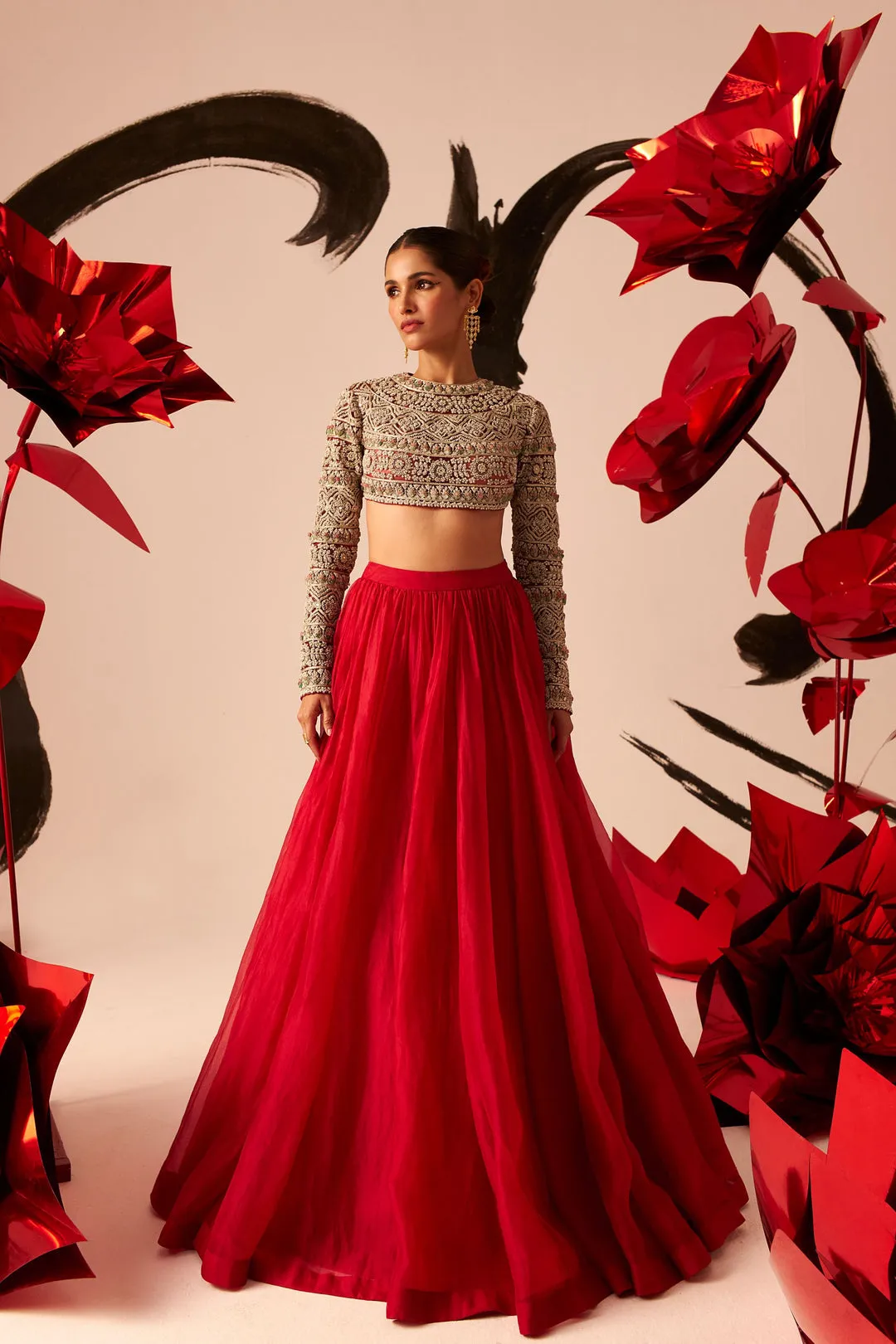 Floral Embroidered Blouse Lehenga Set sold by Market