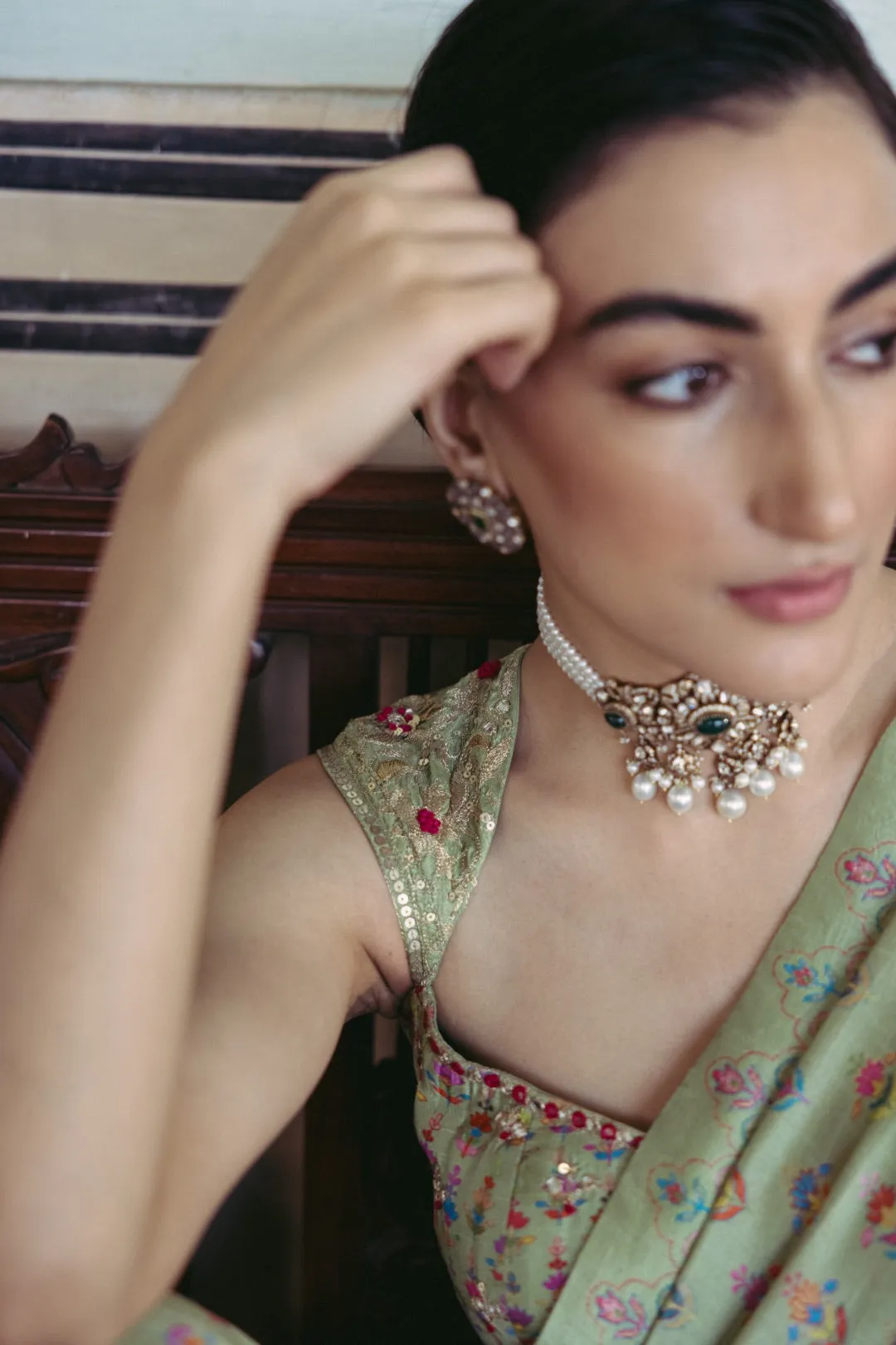 Seafoam Green Saree sold by Market product image thumbnail 3