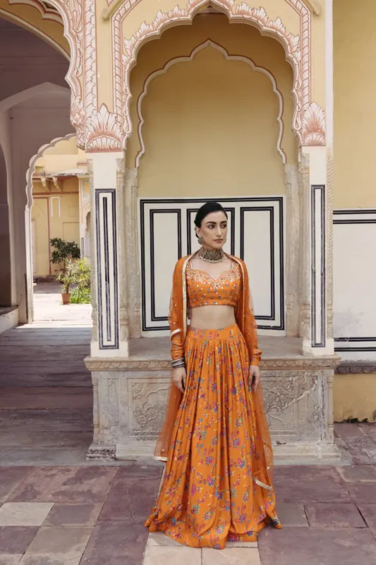 Tangerine Lehenga Set made by Market