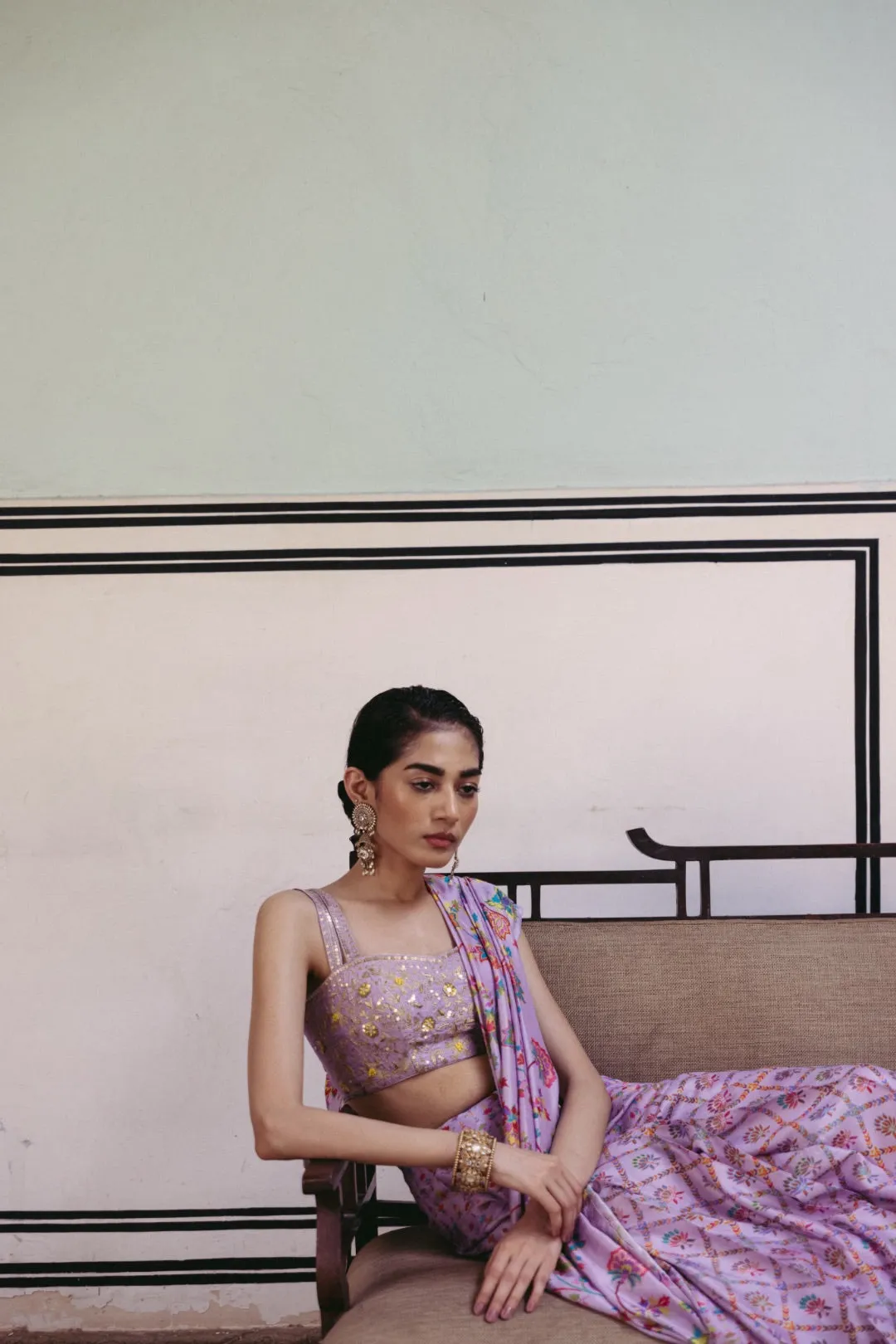 Lilac Pre-Draped Saree sold by Market product image thumbnail 4