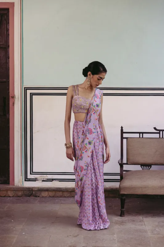 Lilac Pre-Draped Saree sold by Market