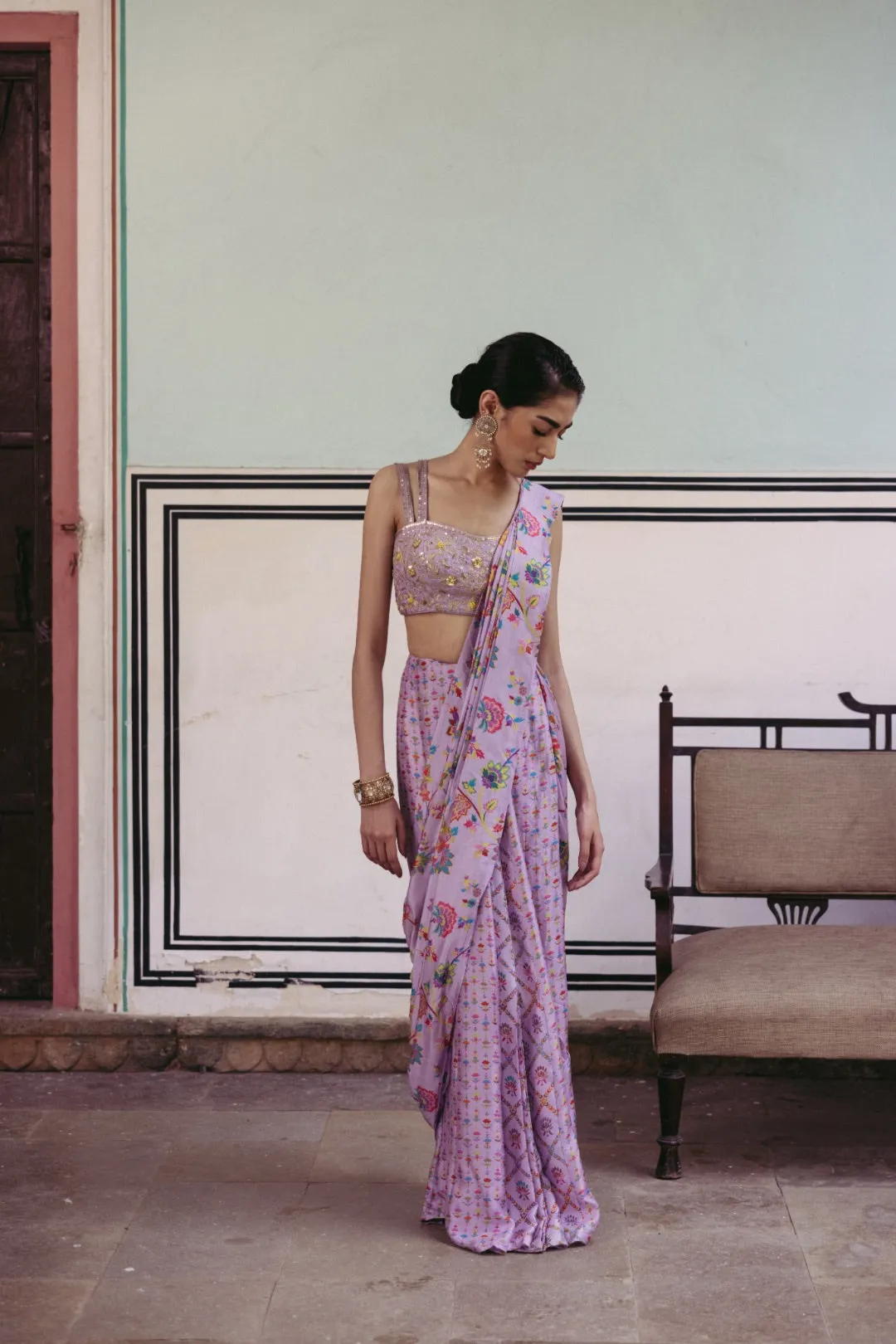 Lilac Pre-Draped Saree sold by Market