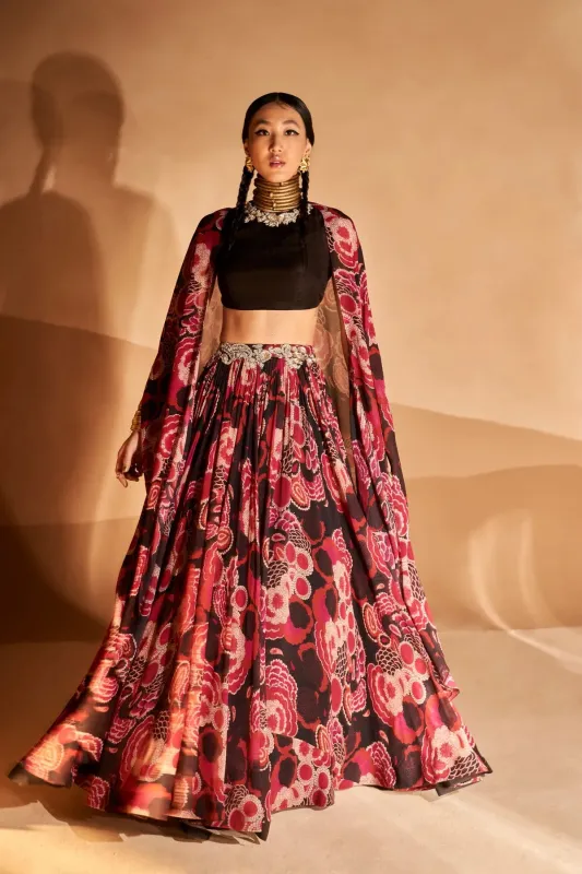 Black Gulbahar Cape & Skirt Set sold by Market