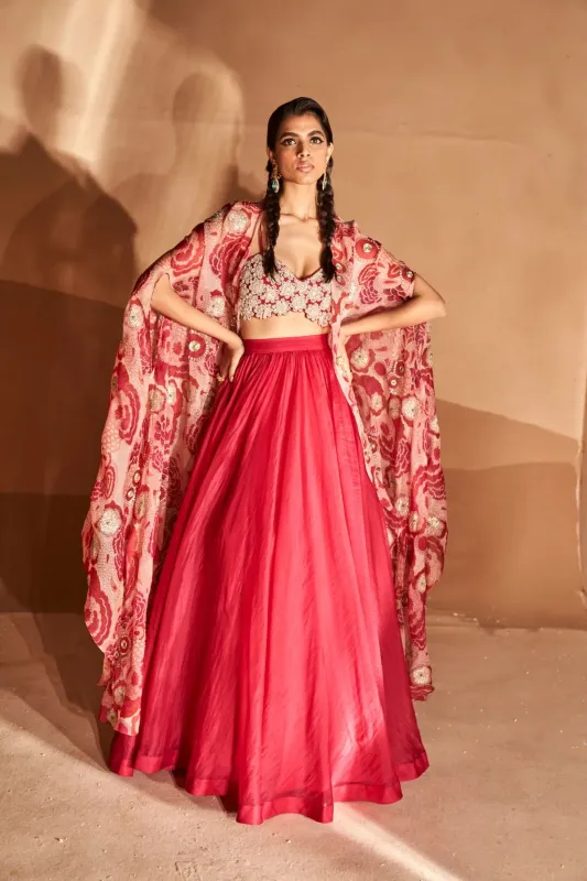 Rani Pink Skirt & Bahaar Cape Set made by Market