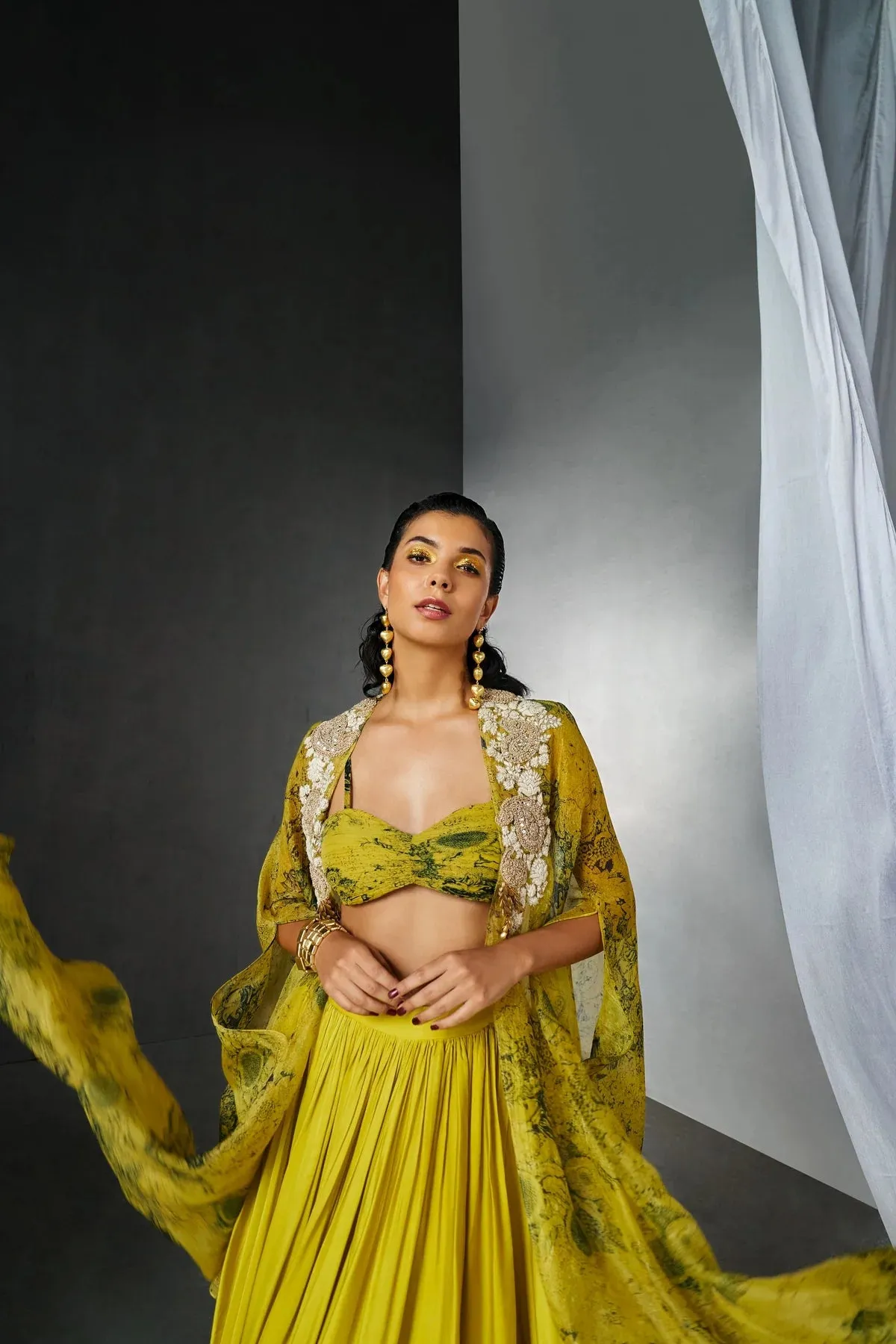 Mustard & Black Blossom Cape Lehanga Set sold by Market product image thumbnail 2