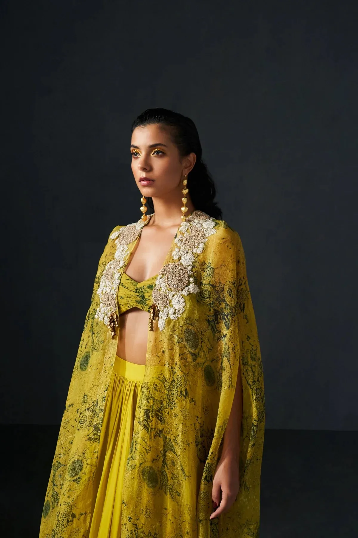 Mustard & Black Blossom Cape Lehanga Set sold by Market product image thumbnail 3