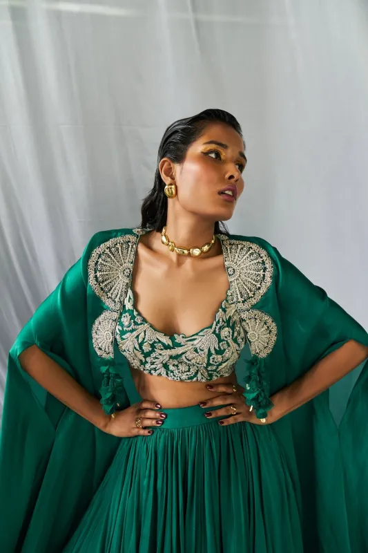 Teal Green Lehenga Cape Set sold by Market