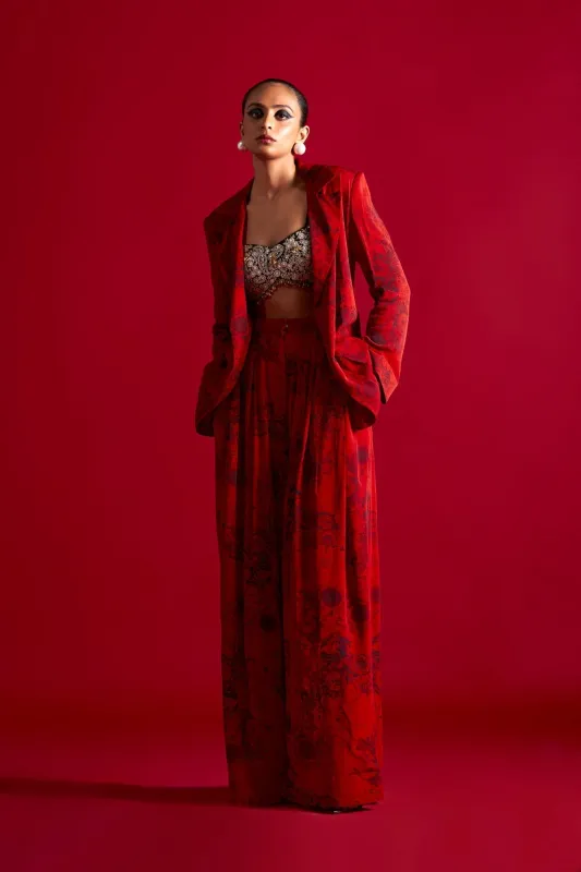 Red & Black Blossom Jacket Pant Set made by Market