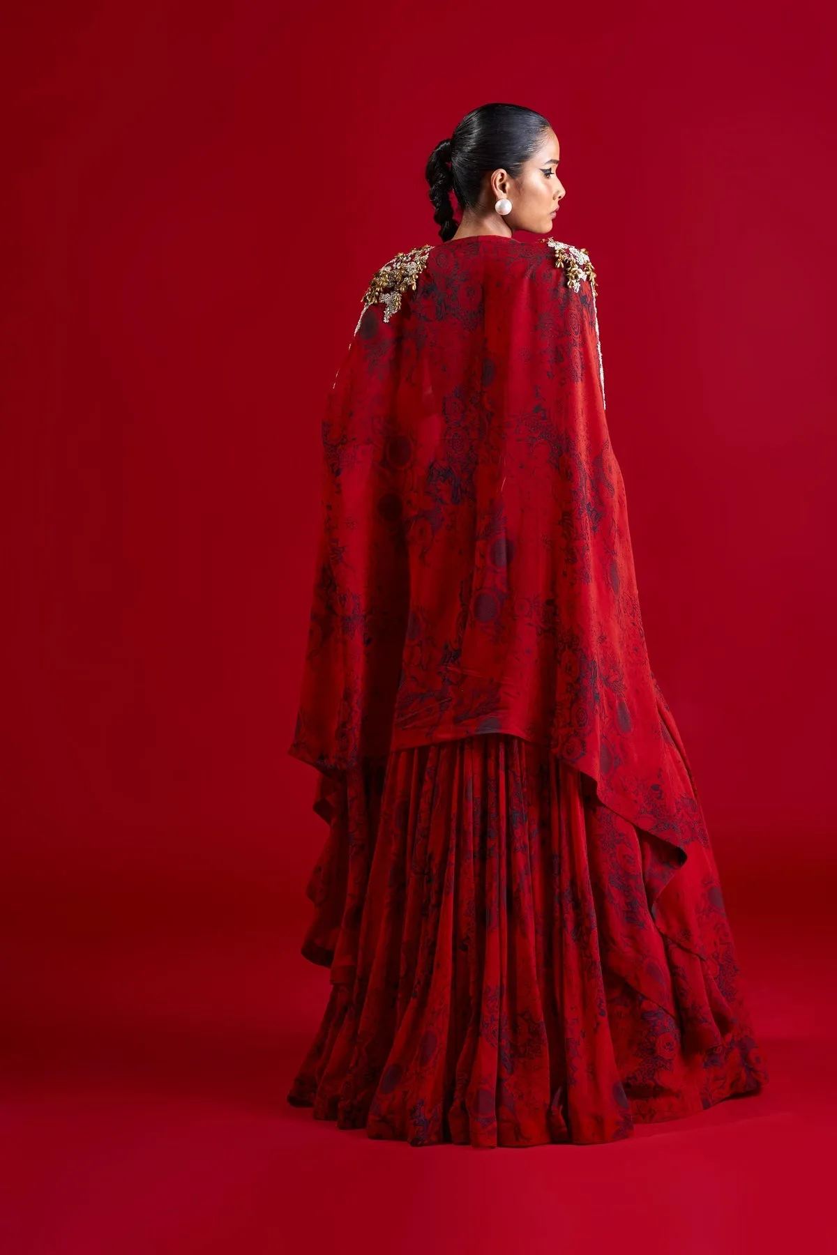 Red & Black Skirt Set w/ Blossom Cape sold by Market product image thumbnail 3