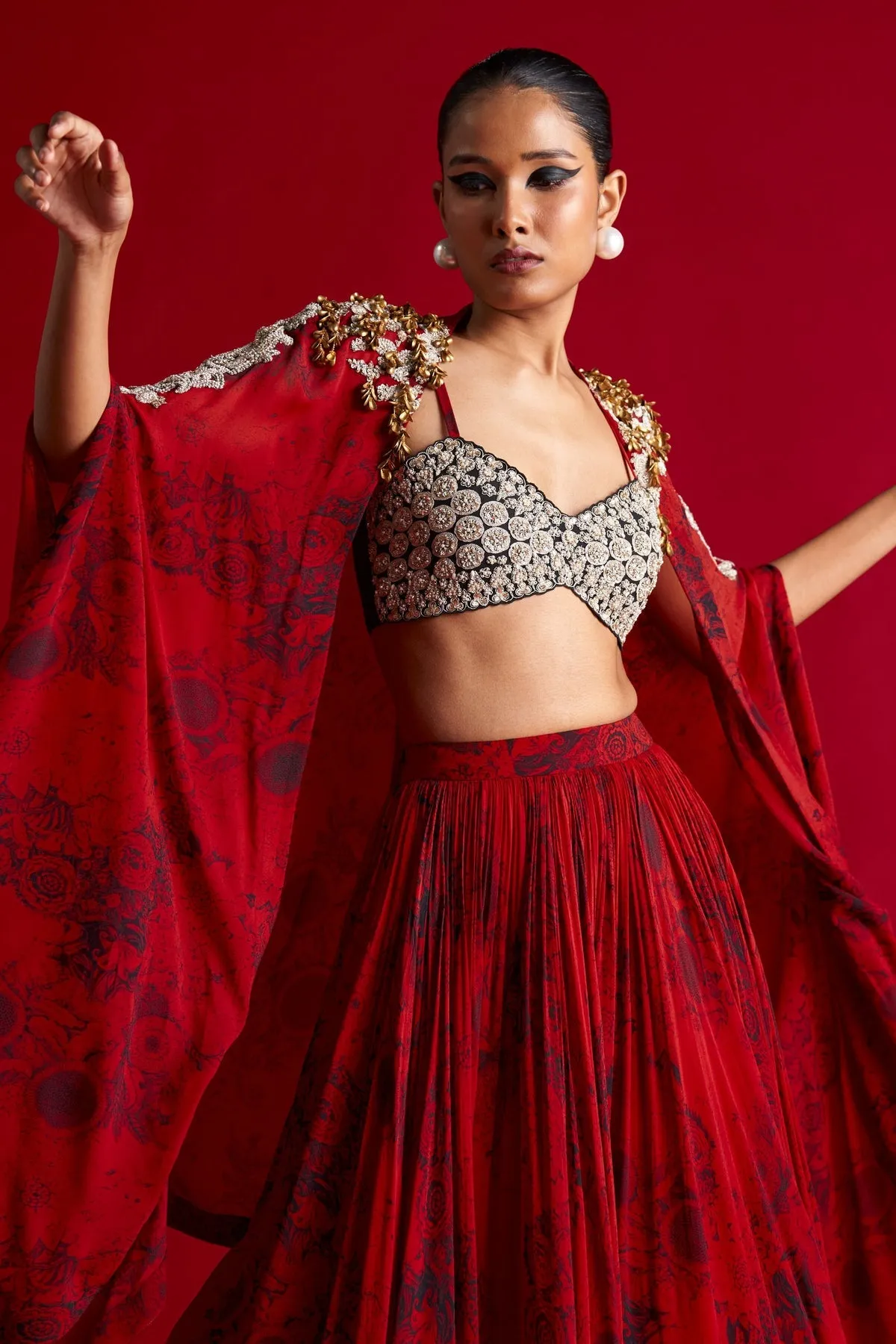 Red & Black Skirt Set w/ Blossom Cape sold by Market product image thumbnail 2