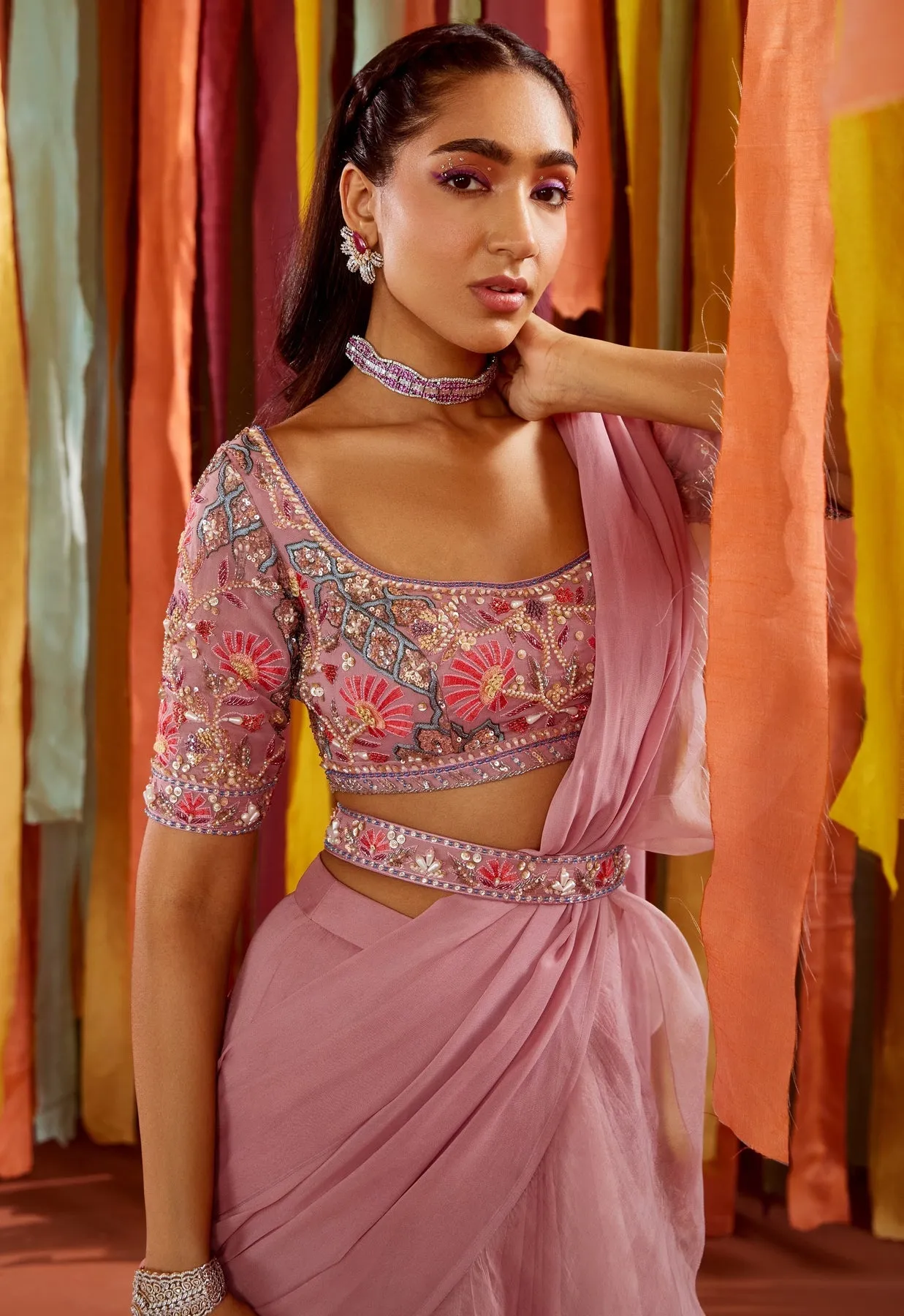 Mauve Ruffle Saree sold by Market product image thumbnail 2