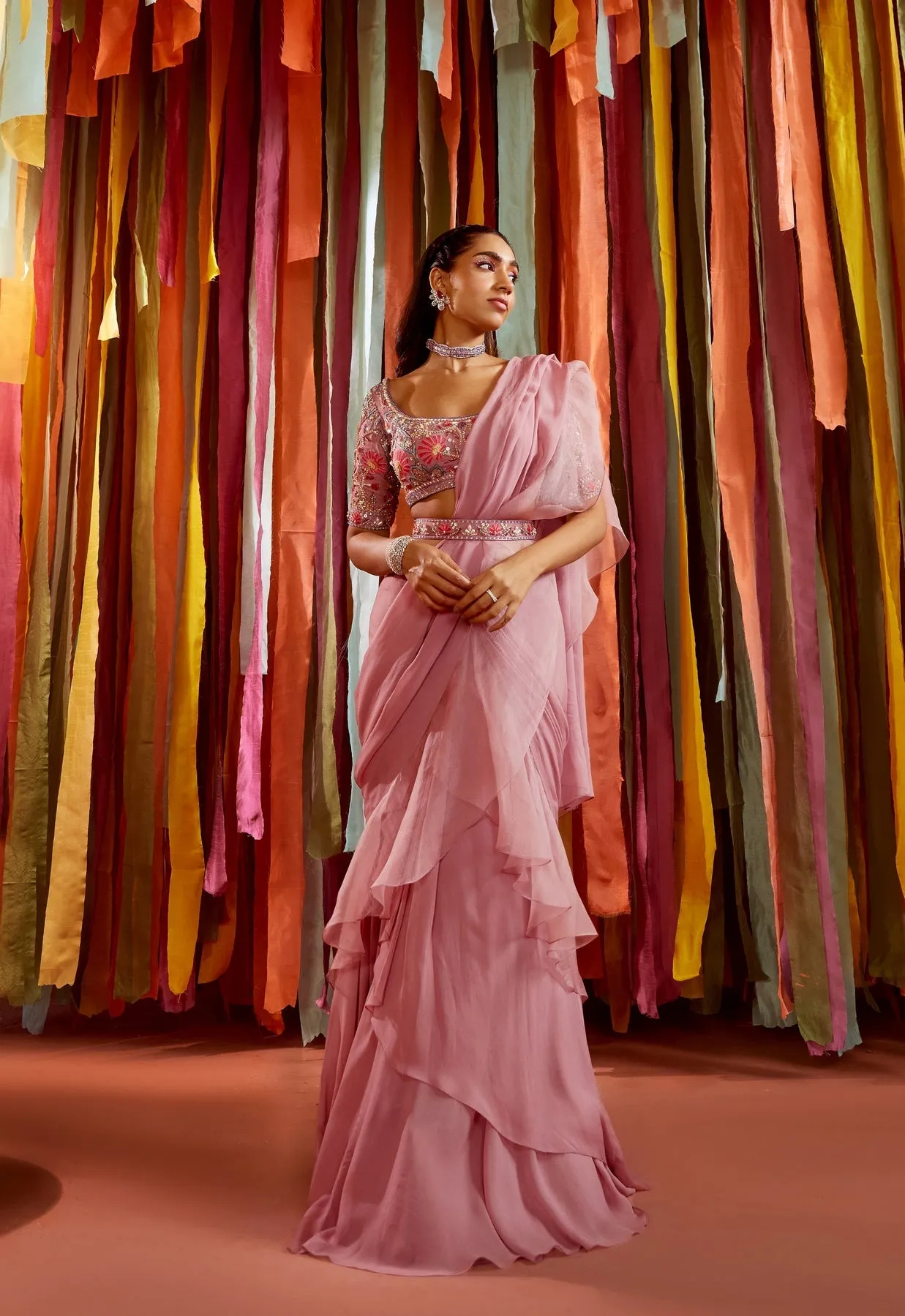 Mauve Ruffle Saree sold by Market