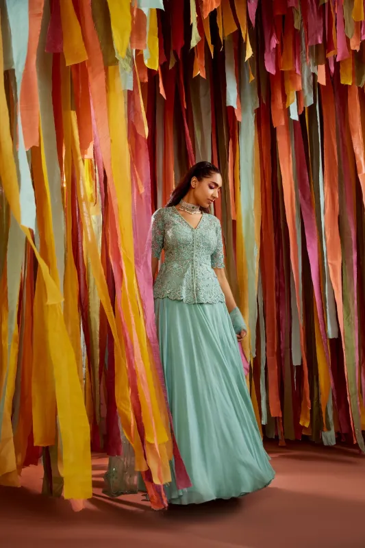 Mint Green Peplum and Skirt Set made by Market