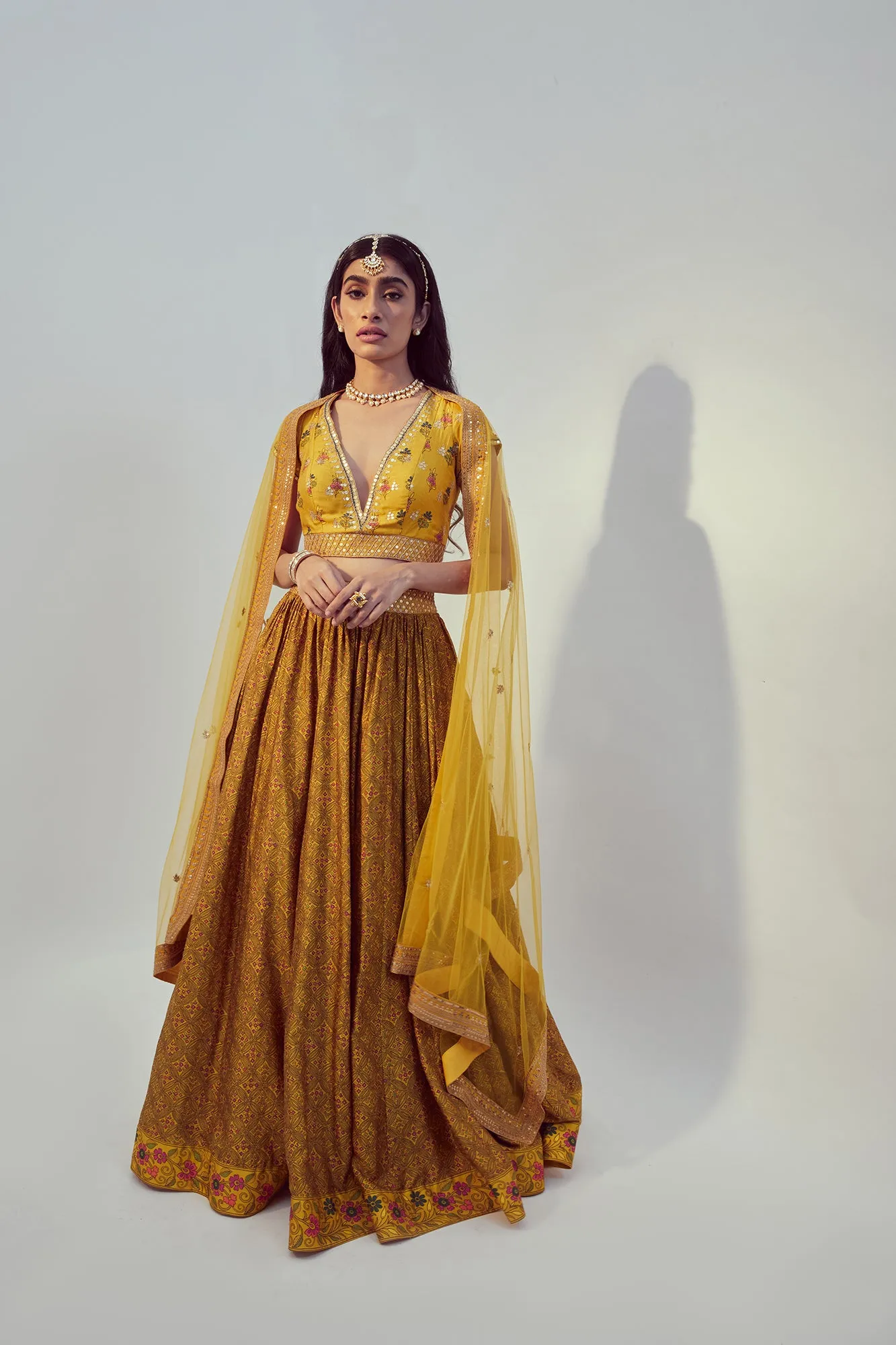 Yellow Printed Lehenga Set sold by Market