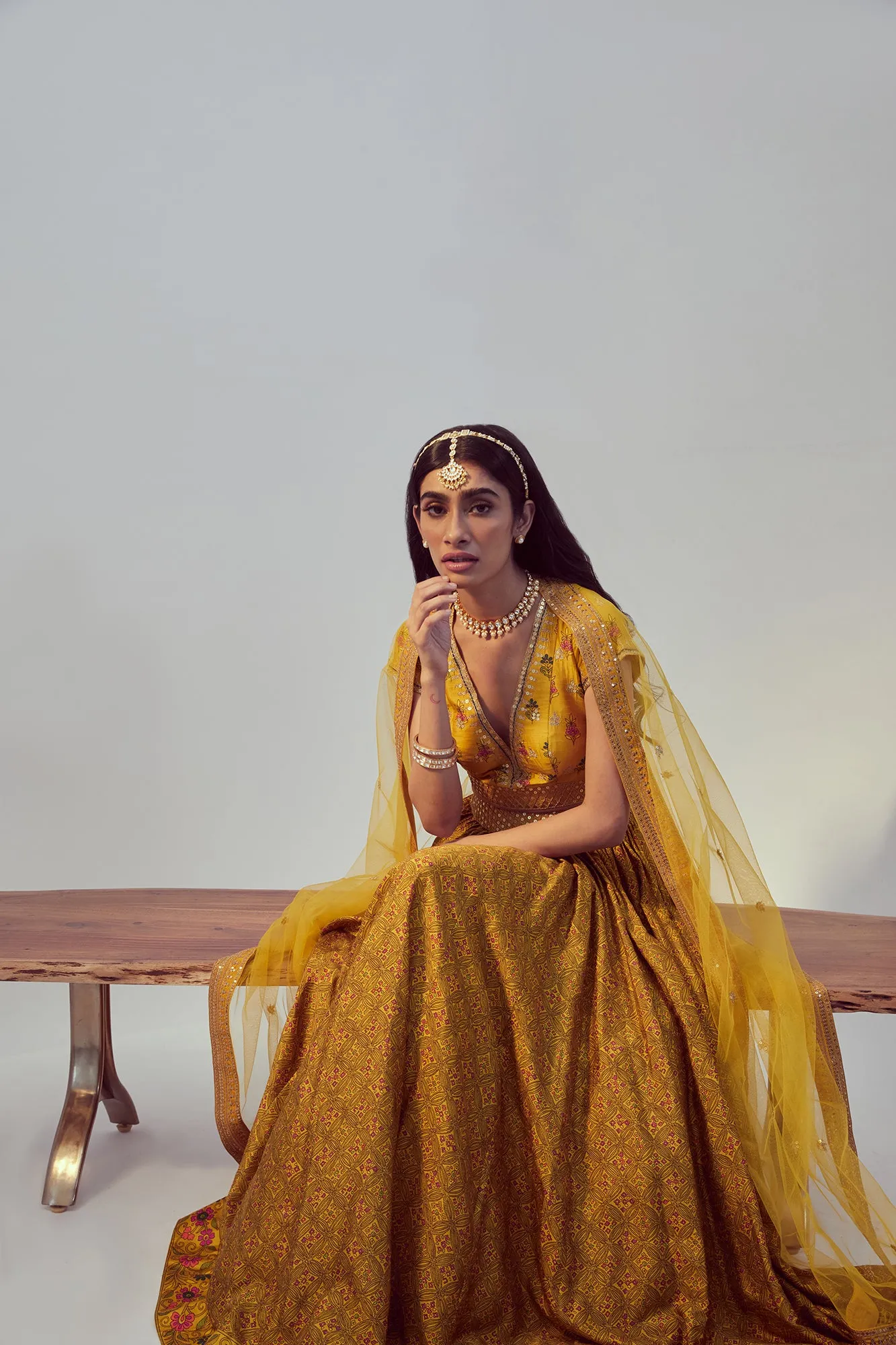 Yellow Printed Lehenga Set sold by Market product image thumbnail 4