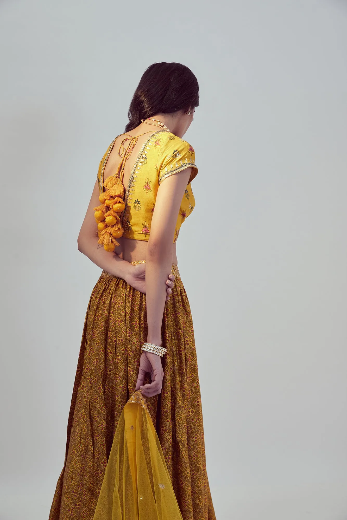Yellow Printed Lehenga Set sold by Market product image thumbnail 2