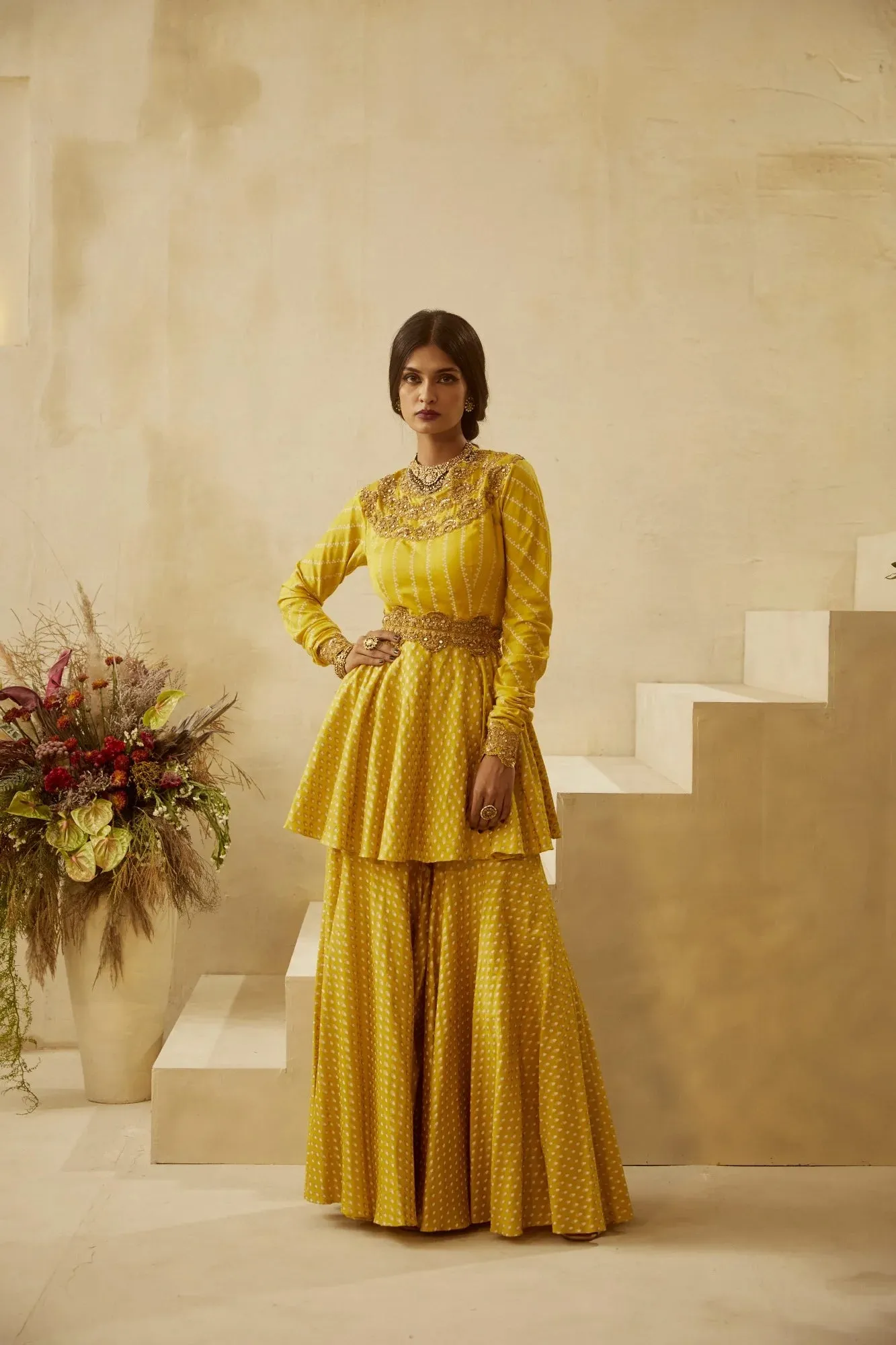 Yellow Nukta-Bindu Kurta Sharara Set sold by Market product image thumbnail 3