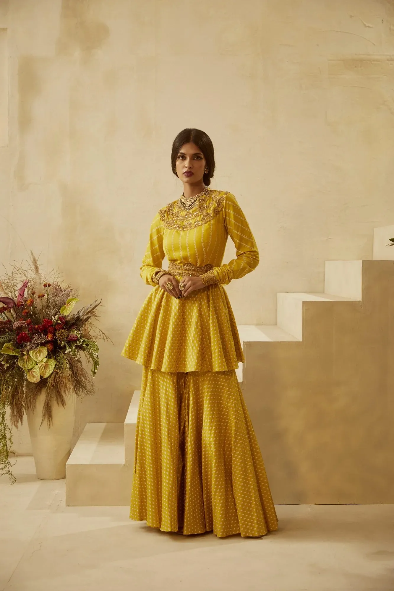 Yellow Nukta-Bindu Kurta Sharara Set sold by Market product image thumbnail 2