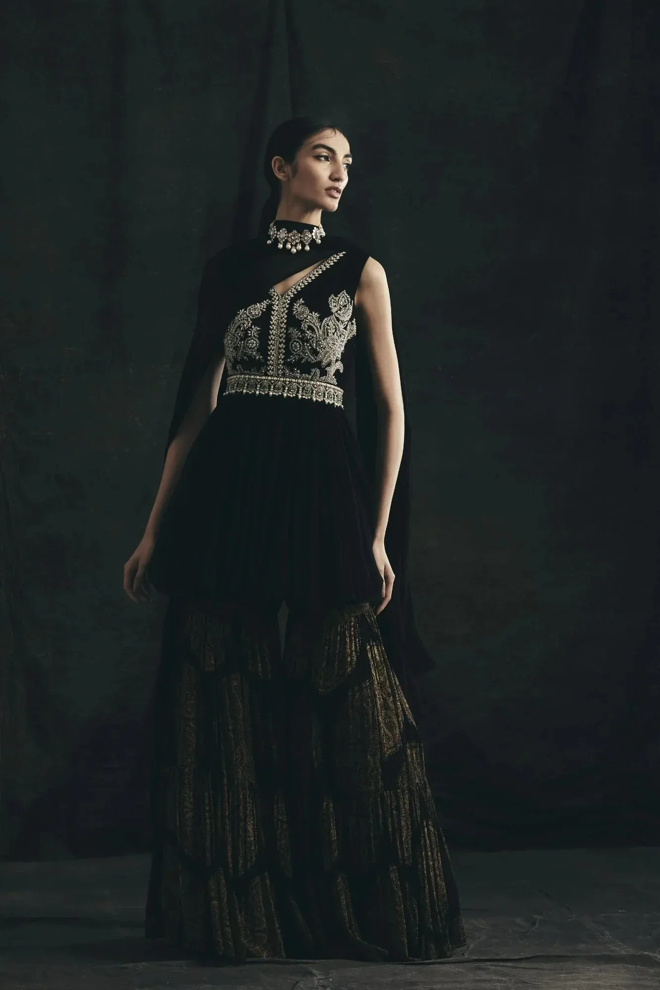 Black Embroidered Peplum & Sharara Set sold by Market product image thumbnail 2