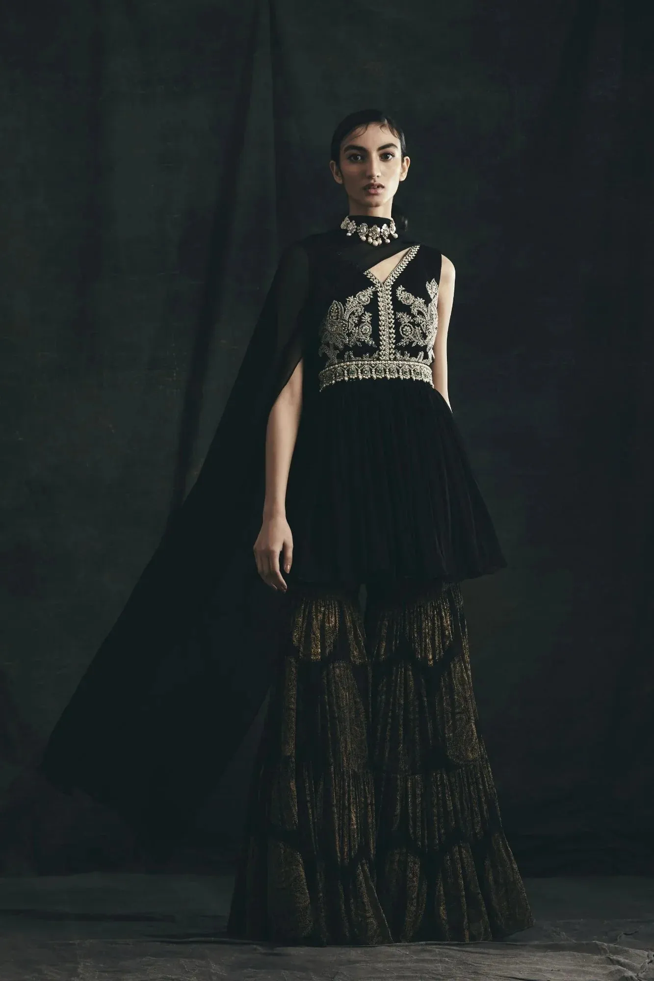 Black Embroidered Peplum & Sharara Set sold by Market product image thumbnail 3