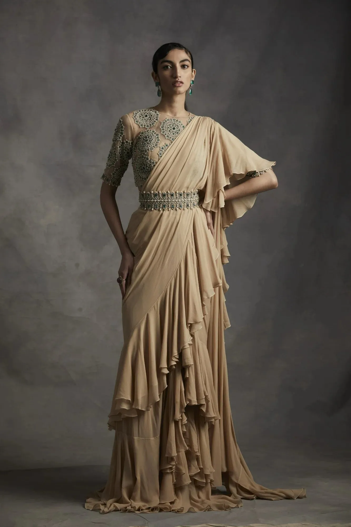 Pre-Stitched Saree with Pearl & Stone Work Blouse sold by Market product image thumbnail 4