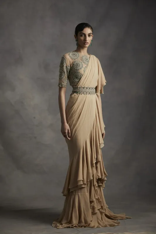 Pre-Stitched Saree with Pearl & Stone Work Blouse sold by Market