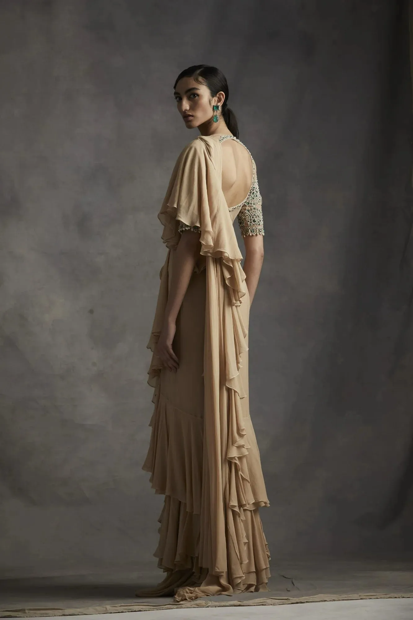 Pre-Stitched Saree with Pearl & Stone Work Blouse sold by Market product image thumbnail 3