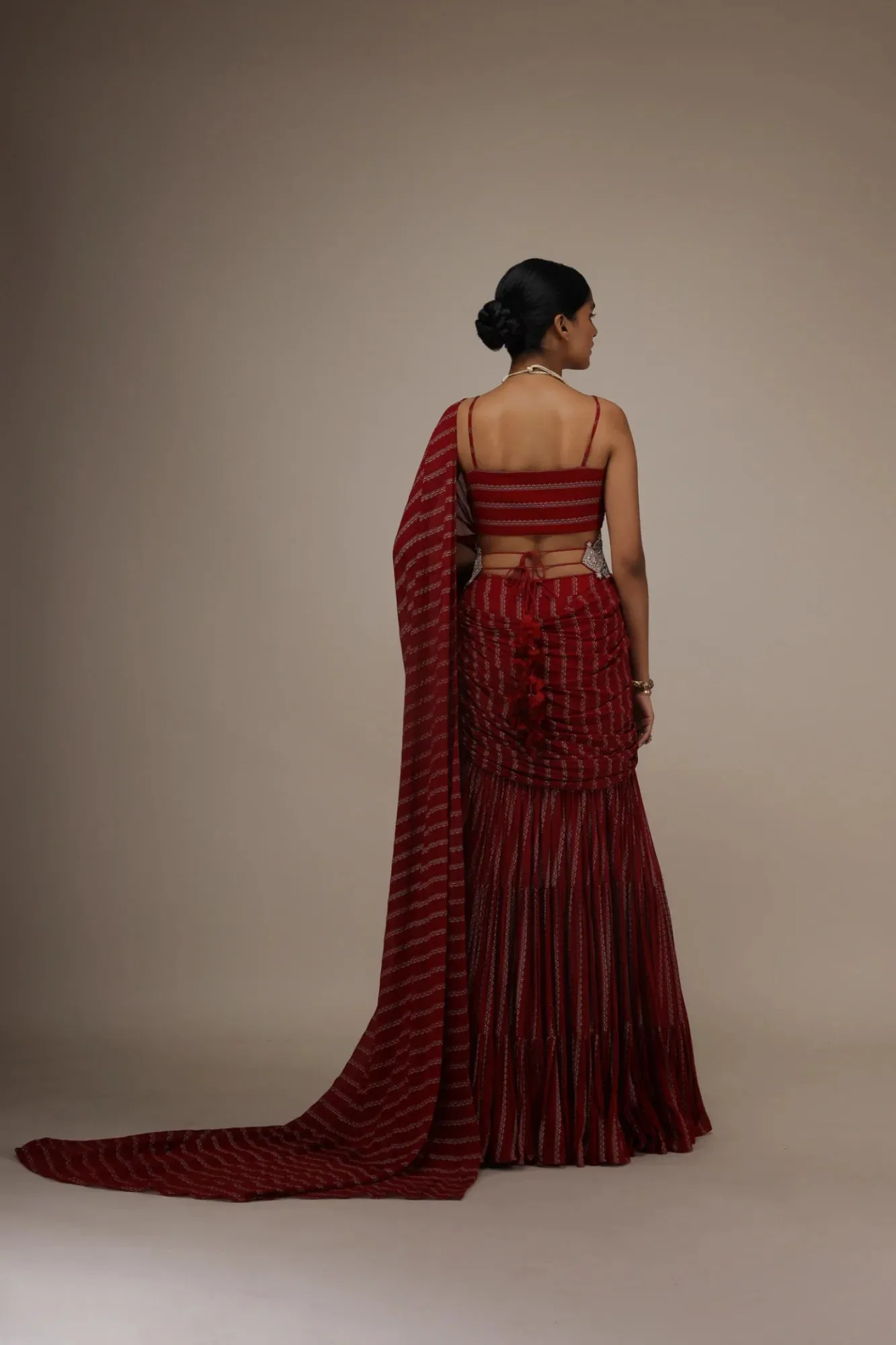 Red Nurekha Pre-Stitched Saree sold by Market product image thumbnail 3