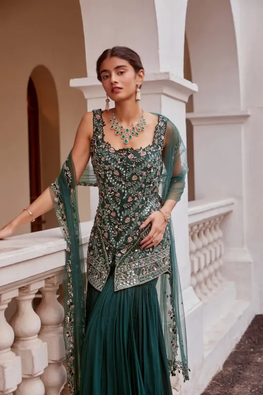Teal Green Kurta with Sharara sold by Market