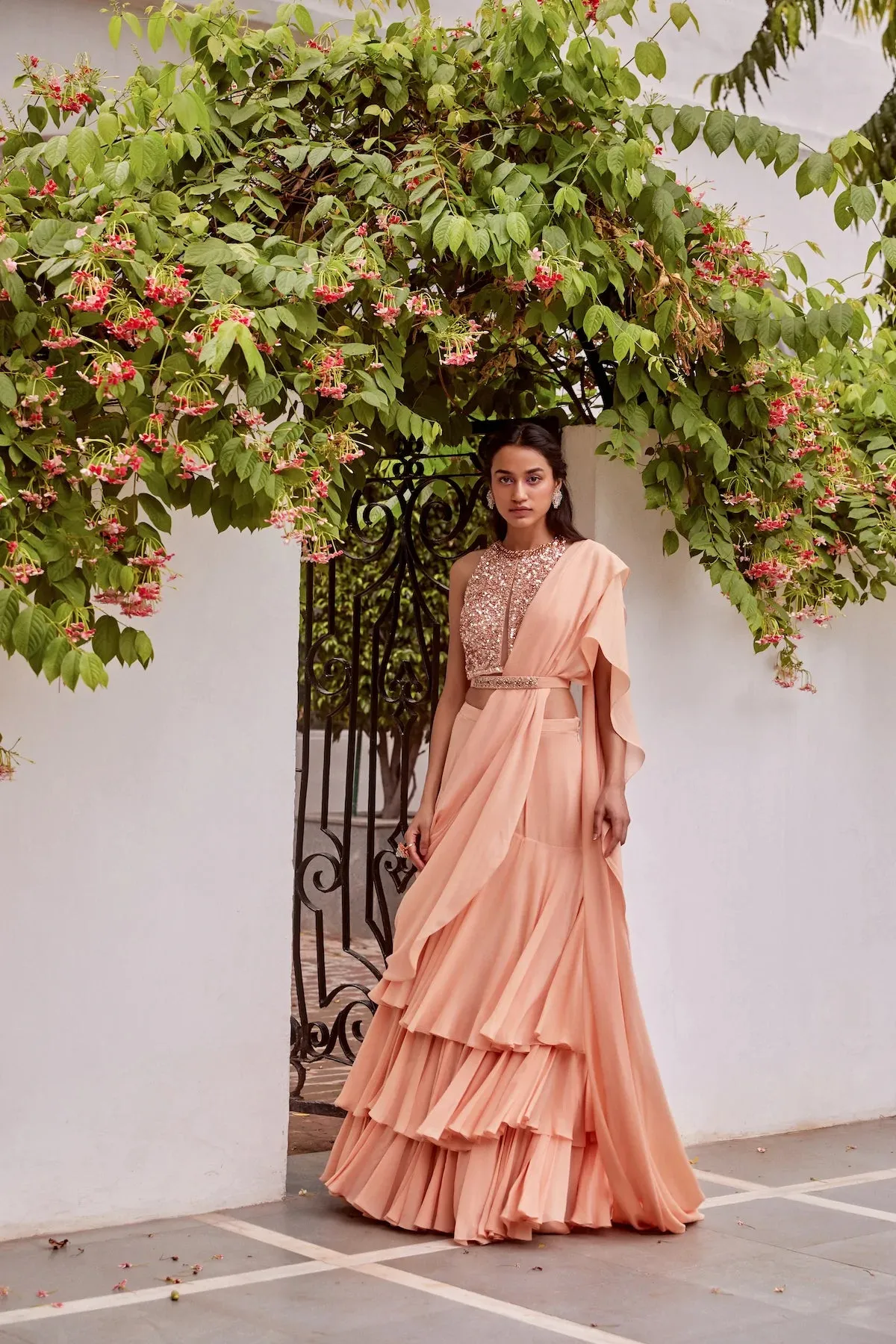 Rose Gold Tonal Embroidered Blouse & Saree sold by Market