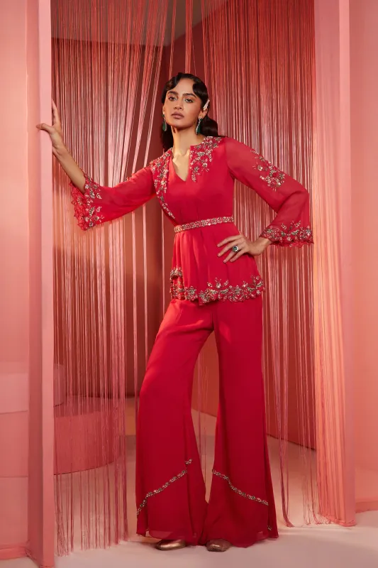 Coral Red Double Flap Kurta & Pants sold by Market