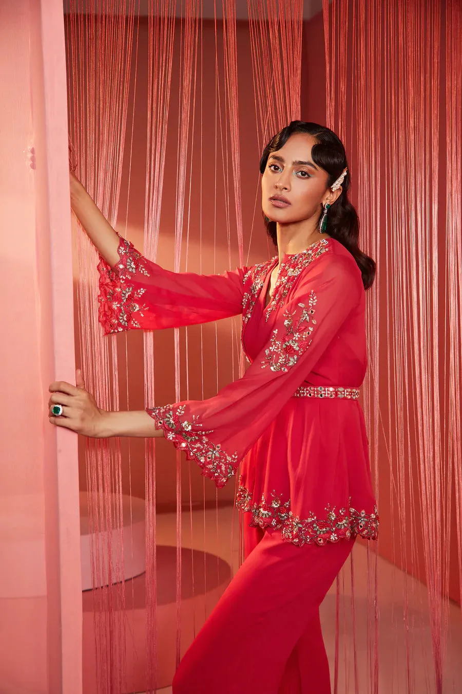 Coral Red Double Flap Kurta & Pants sold by Market product image thumbnail 3