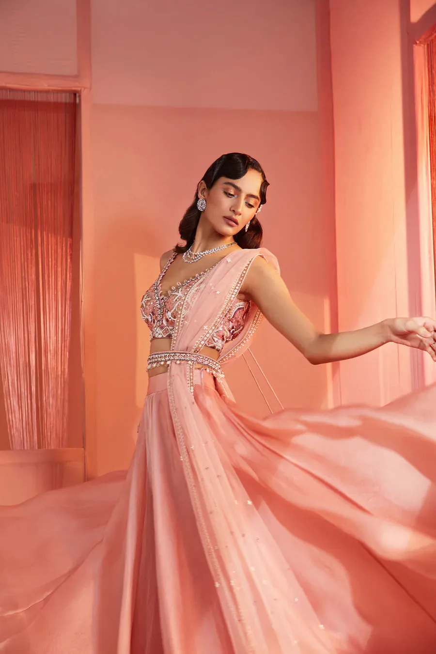 Dusty Pink Blouse and Organza Lehenga Set sold by Market product image thumbnail 2