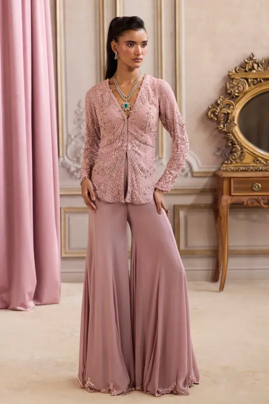 Champagne Rose Peplum With Pants Set made by Market