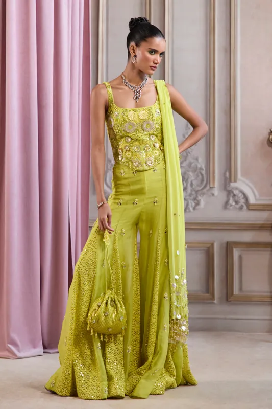 Neon Green Corset With Sharara Set made by Market