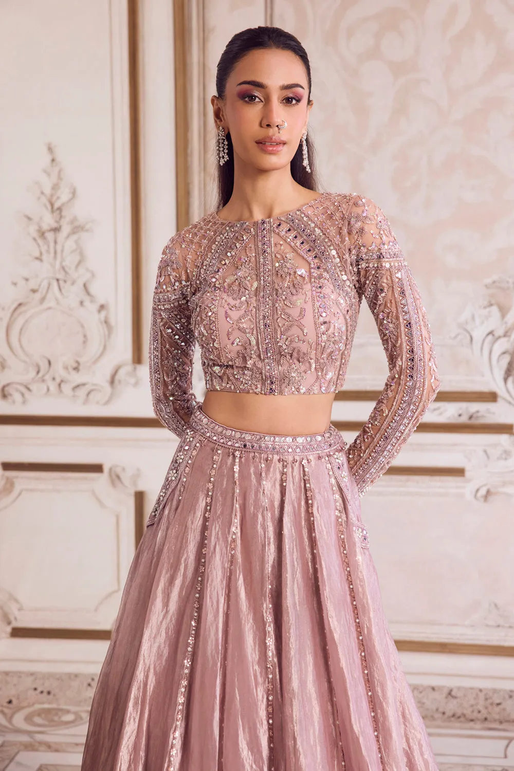 Champagne Rose Tissue Lehenga sold by Market product image thumbnail 3