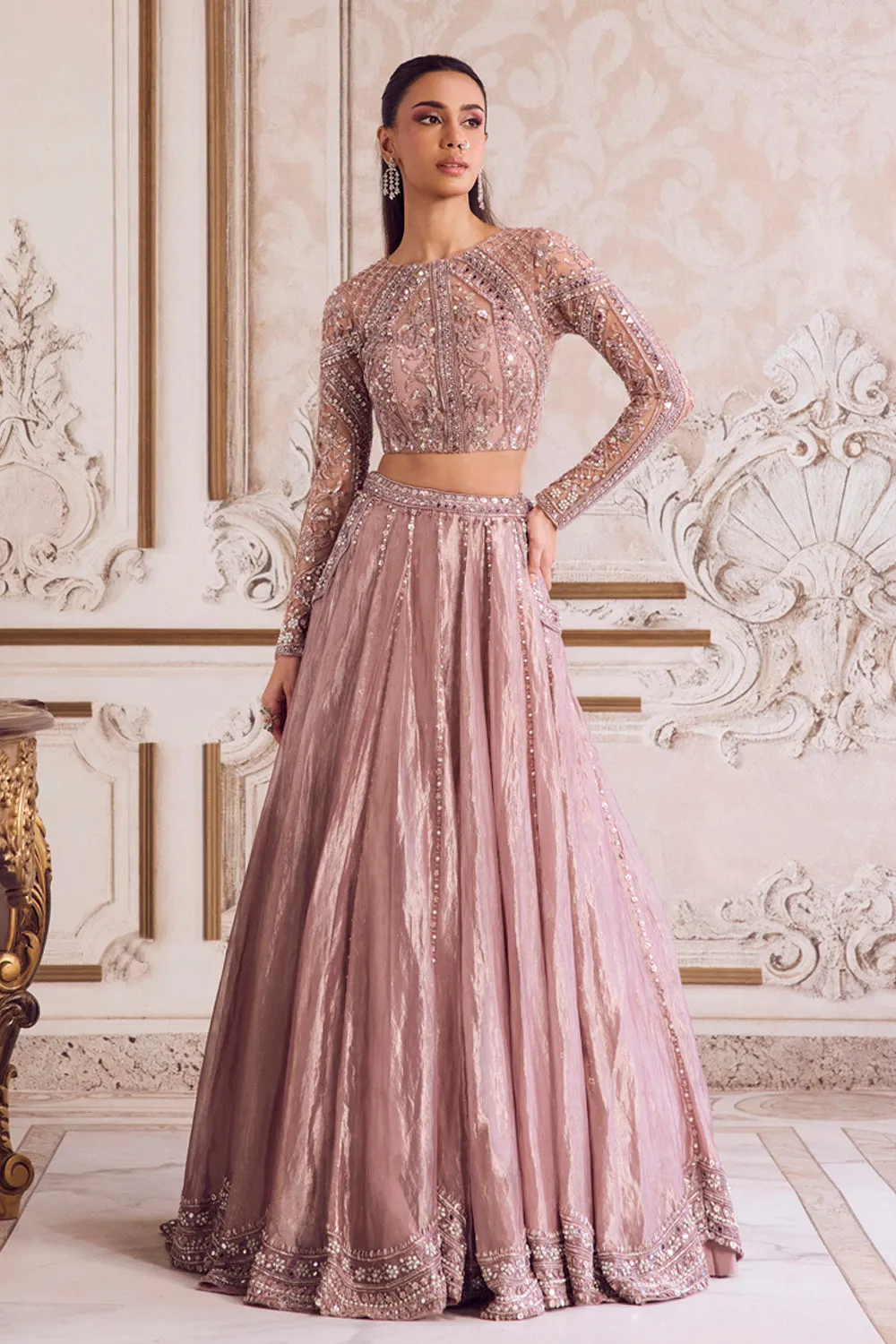 Champagne Rose Tissue Lehenga sold by Market