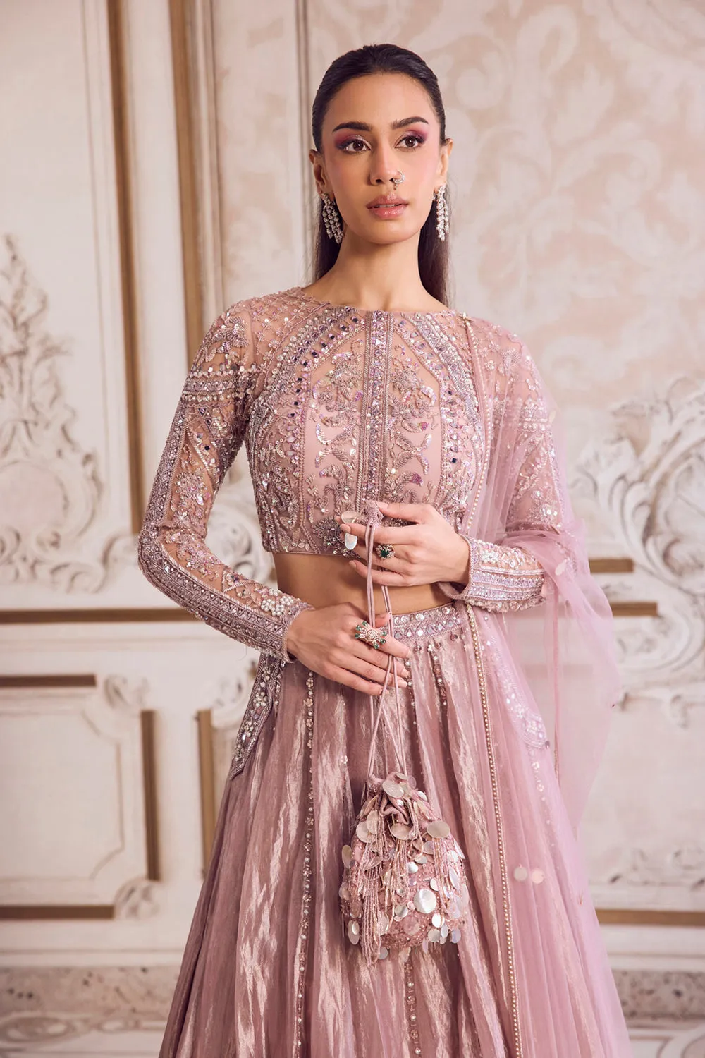 Champagne Rose Tissue Lehenga sold by Market product image thumbnail 5