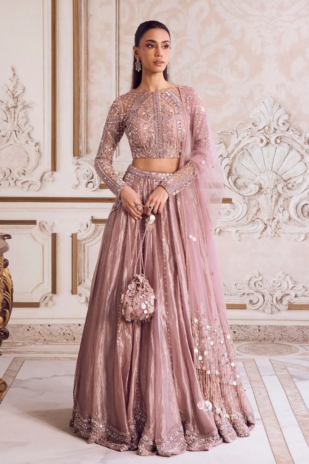 Champagne Rose Tissue Lehenga sold by Market product image thumbnail 2