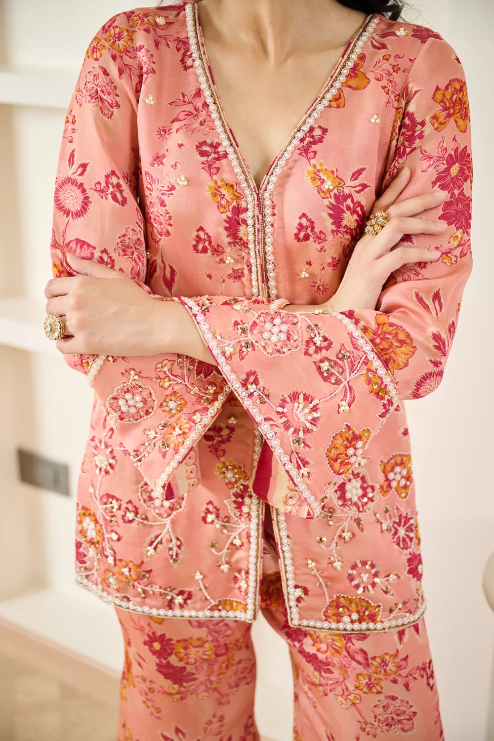 Pink Floral Print Co-ord Kurta Set sold by Market product image thumbnail 3
