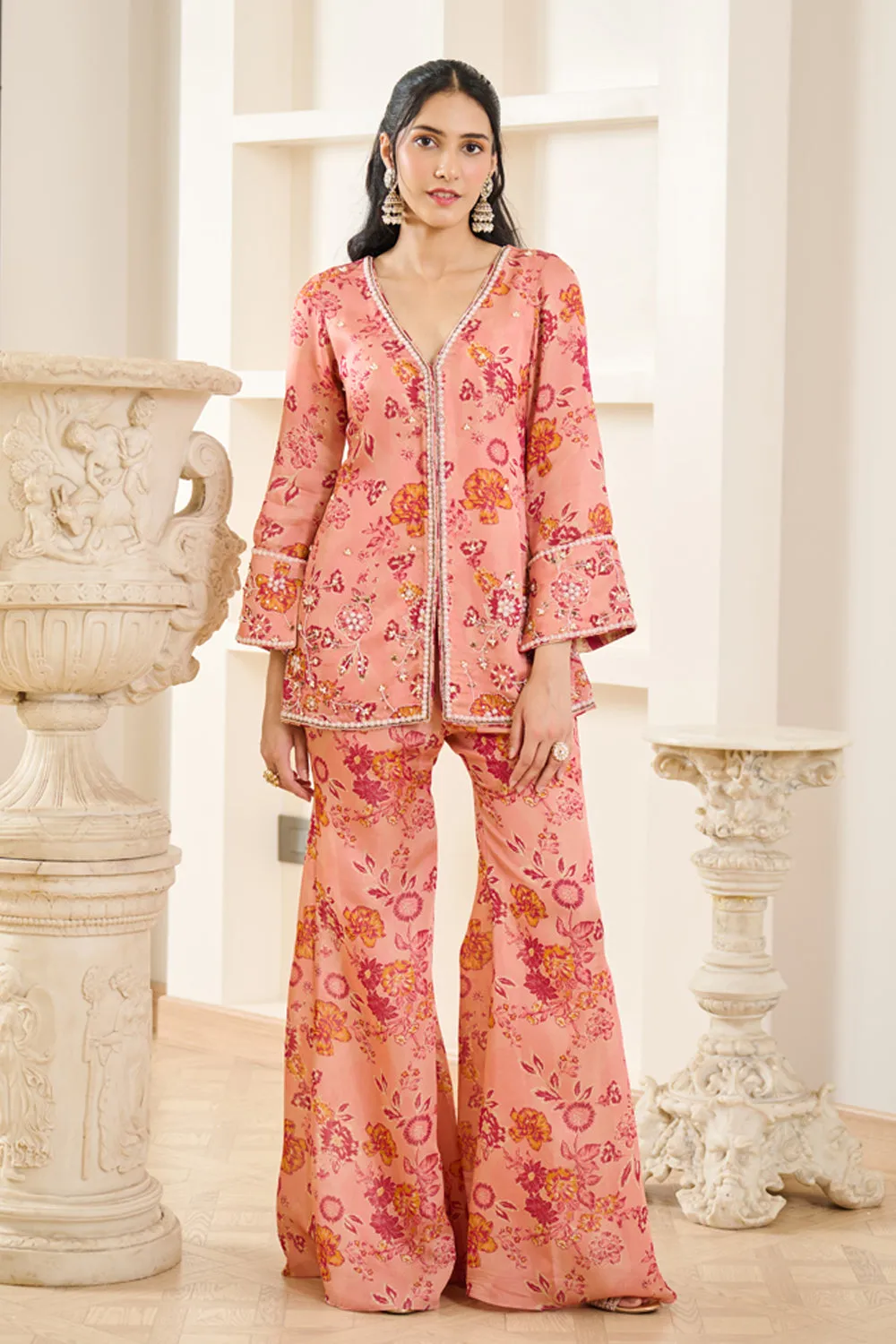 Pink Floral Print Co-ord Kurta Set sold by Market