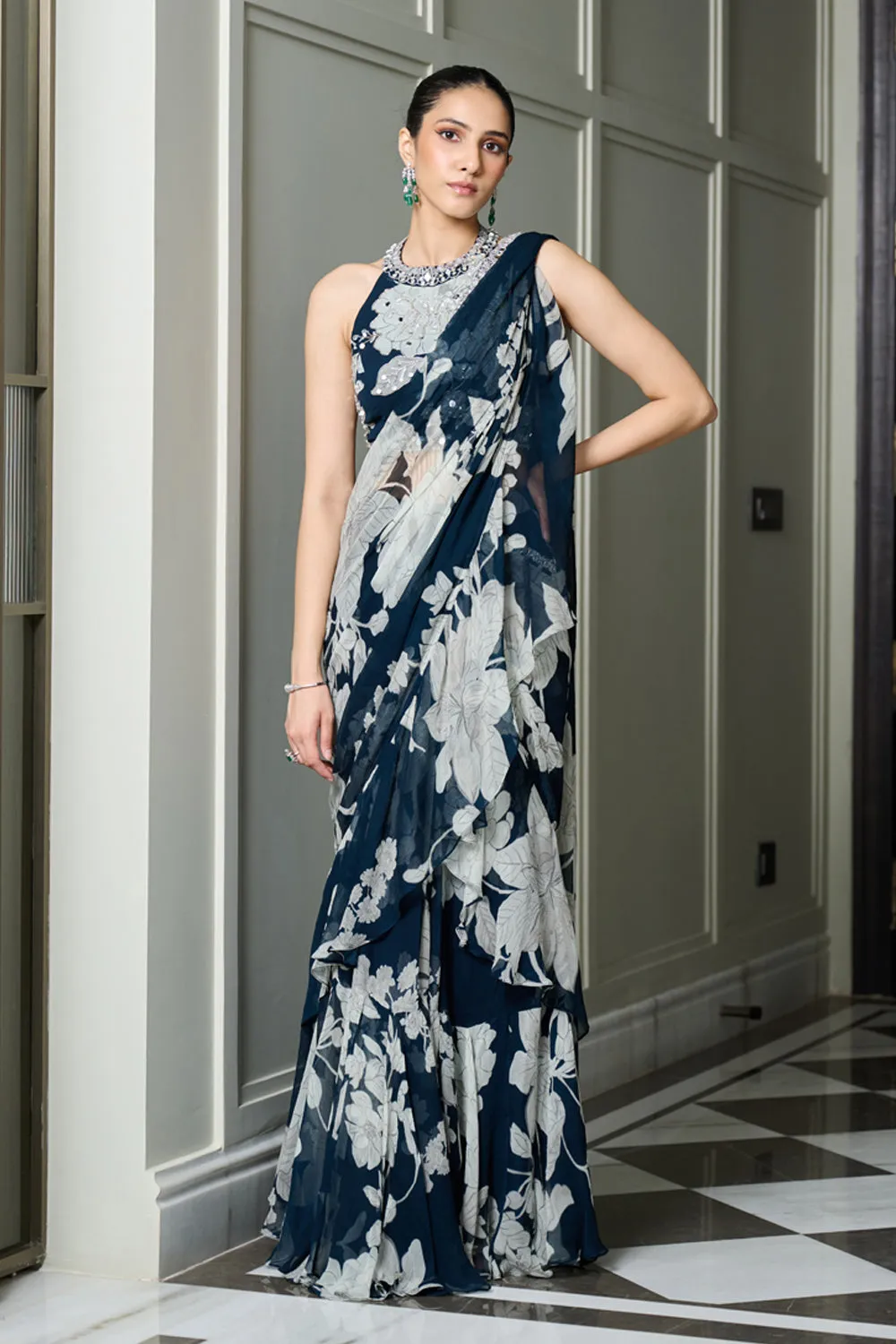 Blue Floral Print Saree sold by Market