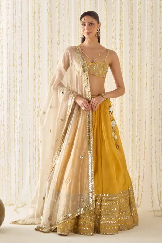 Mustard Bustier and Lehenga made by Market