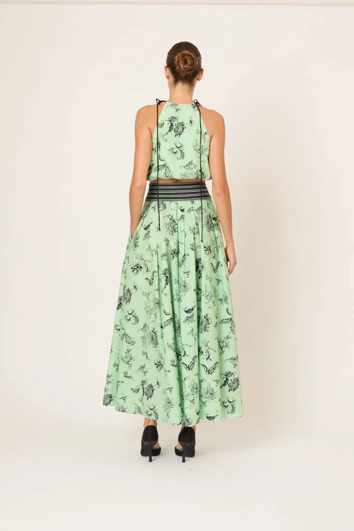 Tie Full Pleated Skirt in Tossed Floral Cotton Poplin sold by Rosie Assoulin product image thumbnail 5