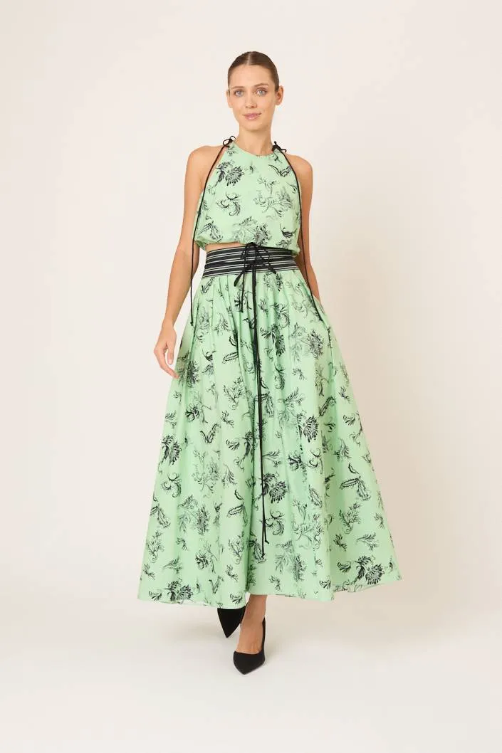 Tie Full Pleated Skirt in Tossed Floral Cotton Poplin sold by Rosie Assoulin product image thumbnail 2